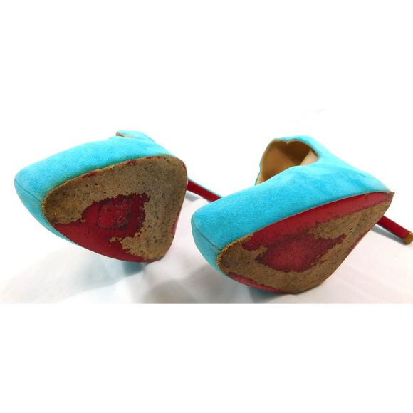 Christian Louboutin Rolando 120 Turquoise Suede Pumps - Picture 9 of 14